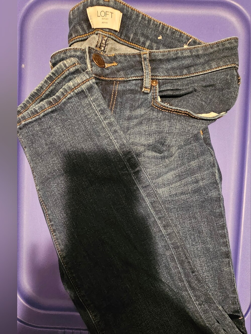 LOFT Outlet Petite Denim Jeans - Medium Blue with Brown Stitching Sz. 10p